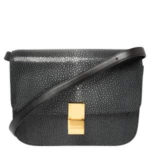 Pre Owned Celine Dark Grey/Black Stingray and Leather Medium Classic Box Shoulder Bag