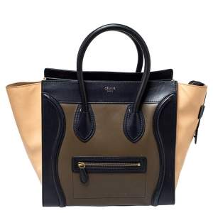 Pre Owned Celine Tri Color Leather Mini Luggage Tote