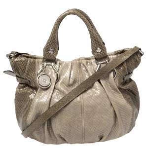 Pre Owned Celine Two Tone Grey Python Two Way Tote