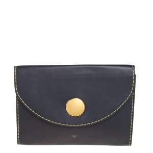 Pre Owned Celine Blue Leather Flap Clutch