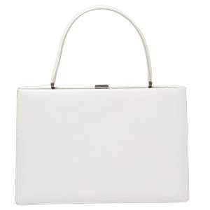 Pre Owned Celine White Leather Medium Clasp Top Handle Bag