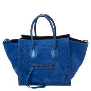 Pre Owned Celine Blue Suede Medium Phantom Luggage Tote