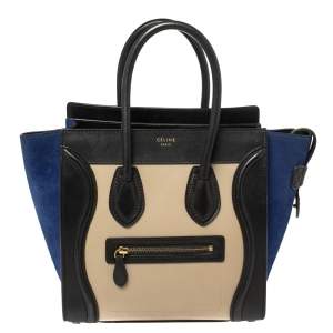 Pre Owned Celine Tri Color Leather and Suede Mini Luggage Tote