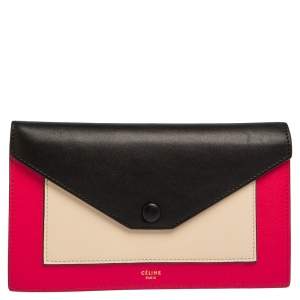 Pre Owned Celine Tri Color Leather Envelope Clutch