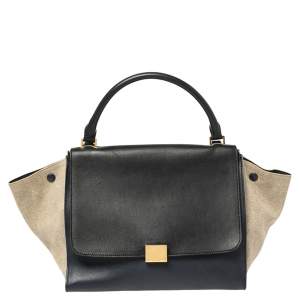 Pre Owned Celine Tri Color Leather and Canvas Medium Trapeze Bag