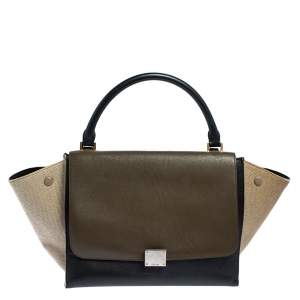Pre Owned Celine Tri Color Leather and Canvas Medium Trapeze Bag