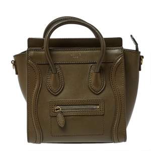 Pre Owned Celine Olive Green Leather Nano Luggage Tote