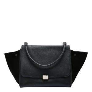 Pre Owned Celine Black Calfskin Leather Trapeze Large Bag