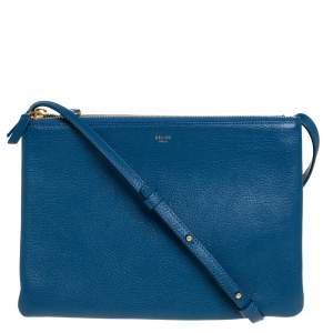 Pre Owned Céline Blue Leather Large Trio Crossbody Bag