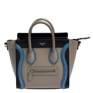 Pre Owned Celine Tri Color Leather Nano Luggage Tote