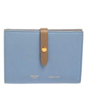 Pre Owned Celine Blue/Brown Leather Multifunction Strap Wallet