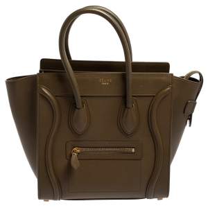 Pre Owned Céline Dark Olive Green Leather Micro Luggage Tote