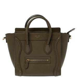 Pre Owned Céline Olive Green Leather Nano Luggage Tote