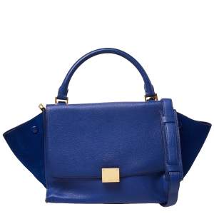 Pre Owned Céline Blue Suede and Leather Mini Trapeze Top Handle Bag