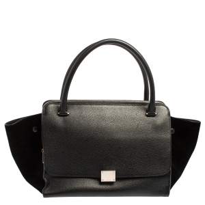 Pre Owned Celine Black Leather and Suede Medium Trapeze Top Handle Bag