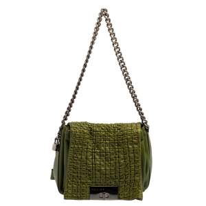 Pre Owned Celine Green Leather Watch Me Flap Shoulder Bag