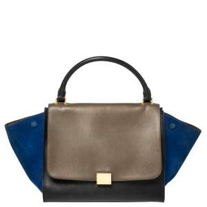 Pre Owned Celine Tricolor Leather and Suede Medium Trapeze Top Handle Bag