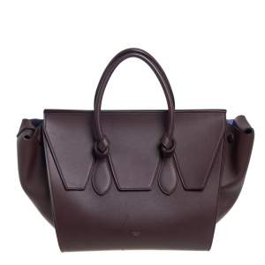 Pre Owned Celine Burgundy Leather Small Tie Tote