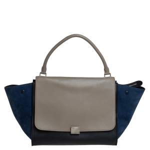 Pre Owned Celine Tricolor Leather and Suede Large Trapeze Top Handle Bag