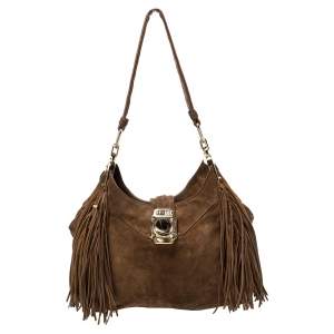 Pre Owned Celine Brown Suede and Leather Fringe Dimitri Shoulder Bag