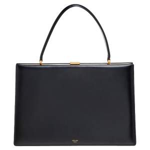 Pre Owned Celine Black Leather Medium Clasp Top Handle Bag