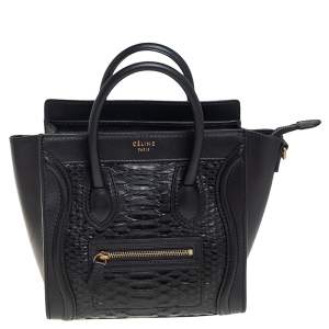 Pre Owned Celine Black Python and Leather Nano Luggage Tote