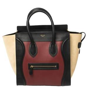 Pre Owned Celine Tri Color Leather and Suede Mini Luggage Tote