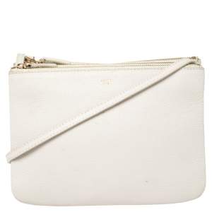 Pre Owned Céline White Leather Large Trio Crossbody Bag