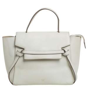 Pre Owned Celine Off White Leather Micro Belt Top Handle Bag