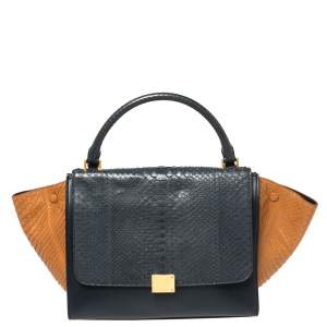 Pre Owned Celine Tricolor Python and Leather Medium Trapeze Bag