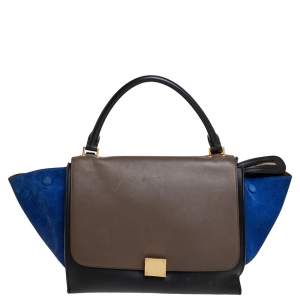 Pre Owned Celine Multicolor Leather and Suede Medium Trapeze Top Handle Bag