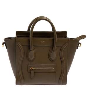 Pre Owned Céline Olive Green Leather Nano Luggage Tote