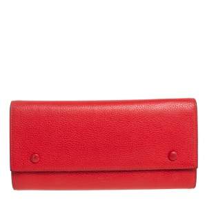 Celine Red Drummed Leather Multifunction Flap Wallet 