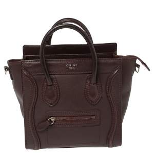 Pre Owned Céline Burgundy Leather Nano Luggage Tote