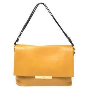 Pre Owned Celine Mustard/Black Leather Blade Flap Bag