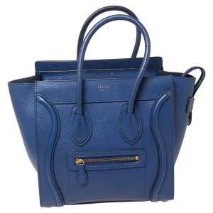 Pre Owned Celine Blue Leather Micro Luggage Tote