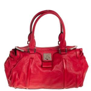 Pre Owned Celine Red Leather Turnlock Flap Satchel