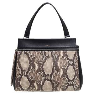 Pre Owned Celine Black/Beige Python and Leather Medium Edge Top Handle Bag