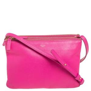 Pre Owned Céline Fuchsia Leather Small Trio Zip Crossbody Bag