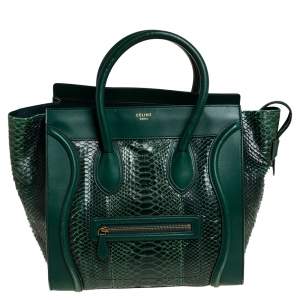 Pre Owned Céline Green Python and Leather Mini Luggage Tote