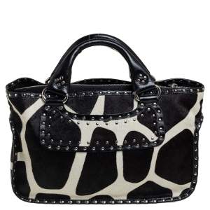 Pre Owned Celine White/Black Animal Print Calf Hair Boogie Tote