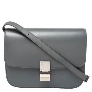 Pre Owned Celine Grey Leather Medium Classic Box Shoulder Bag