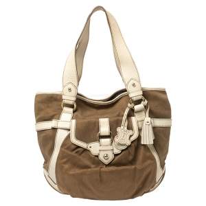 Celine Brown/Light Cream Canvas and Leather Boogie Hobo