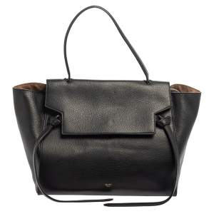 Pre Owned Celine Black Leather Mini Belt Top Handle Bag