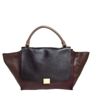 Pre Owned Celine Tri Color Leather Medium Trapeze Top Handle Bag
