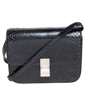 Pre Owned Celine Black Python Medium Classic Box Shoulder Bag