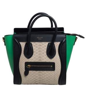 Pre Owned Céline Tri Color Python and Leather Trim Nano Luggage Tote
