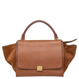 Pre Owned Celine Brown Leather And Suede Medium Trapeze Top Handle Bag