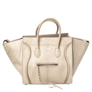 Pre Owned Celine Beige Python Medium Phantom Luggage Tote