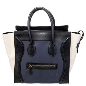 Pre Owned Celine Tri Color Leather Mini Luggage Tote